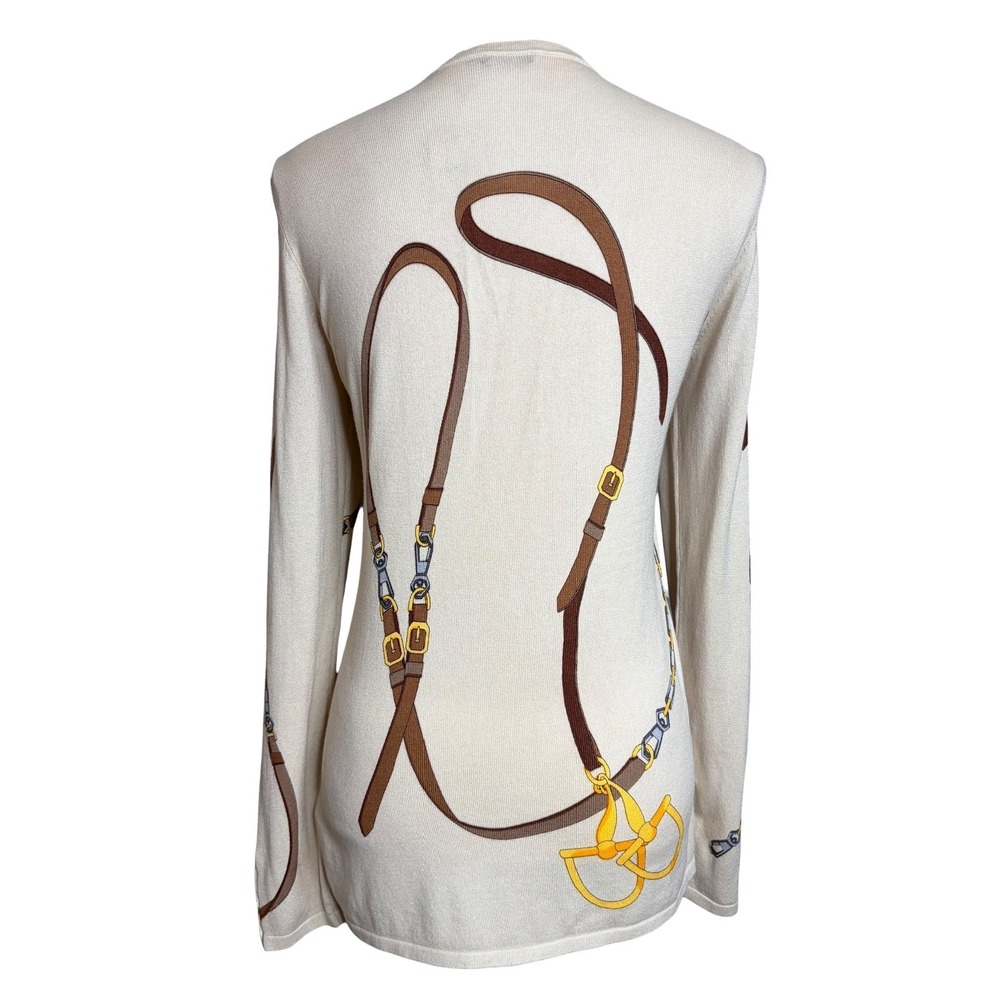J.McLaughlin Lenny Sweater M Beige Equestrian Print Crew Neck Cotton Blend NWT - Picture 4 of 10